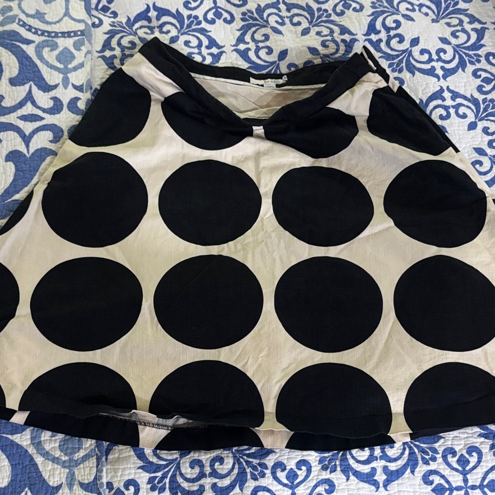 Boden A-Line Skirt with Black Circles on Cream